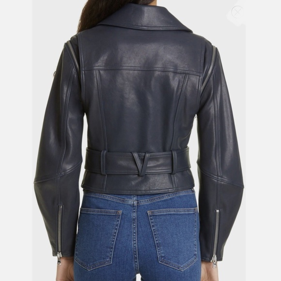 Veronica Beard (NWT $1,598 USD) Jylan Navy Blue Leather Moto Jacket Sz 0 - Picture 7 of 10
